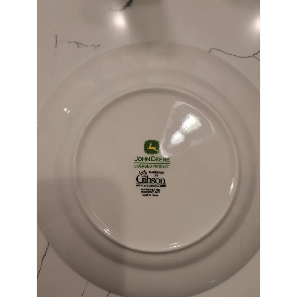 John Deere Ceramic Plates Set of 2 Gibson Tractor Dinner Salad Plate Bowl Bundle